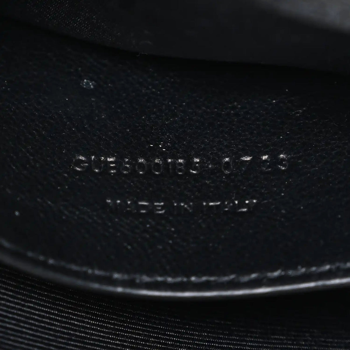 Saint Laurent black leather satchel embossed size code on inside seam
