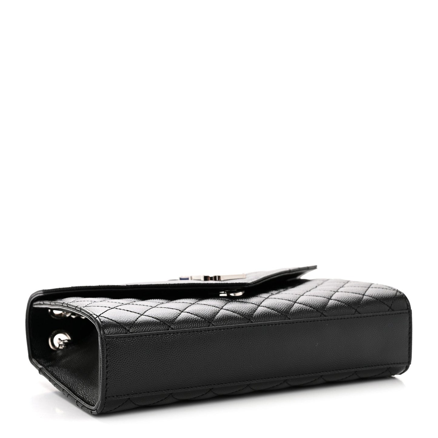 Black quilted satchel with textured diamond pattern and rounded end pocket