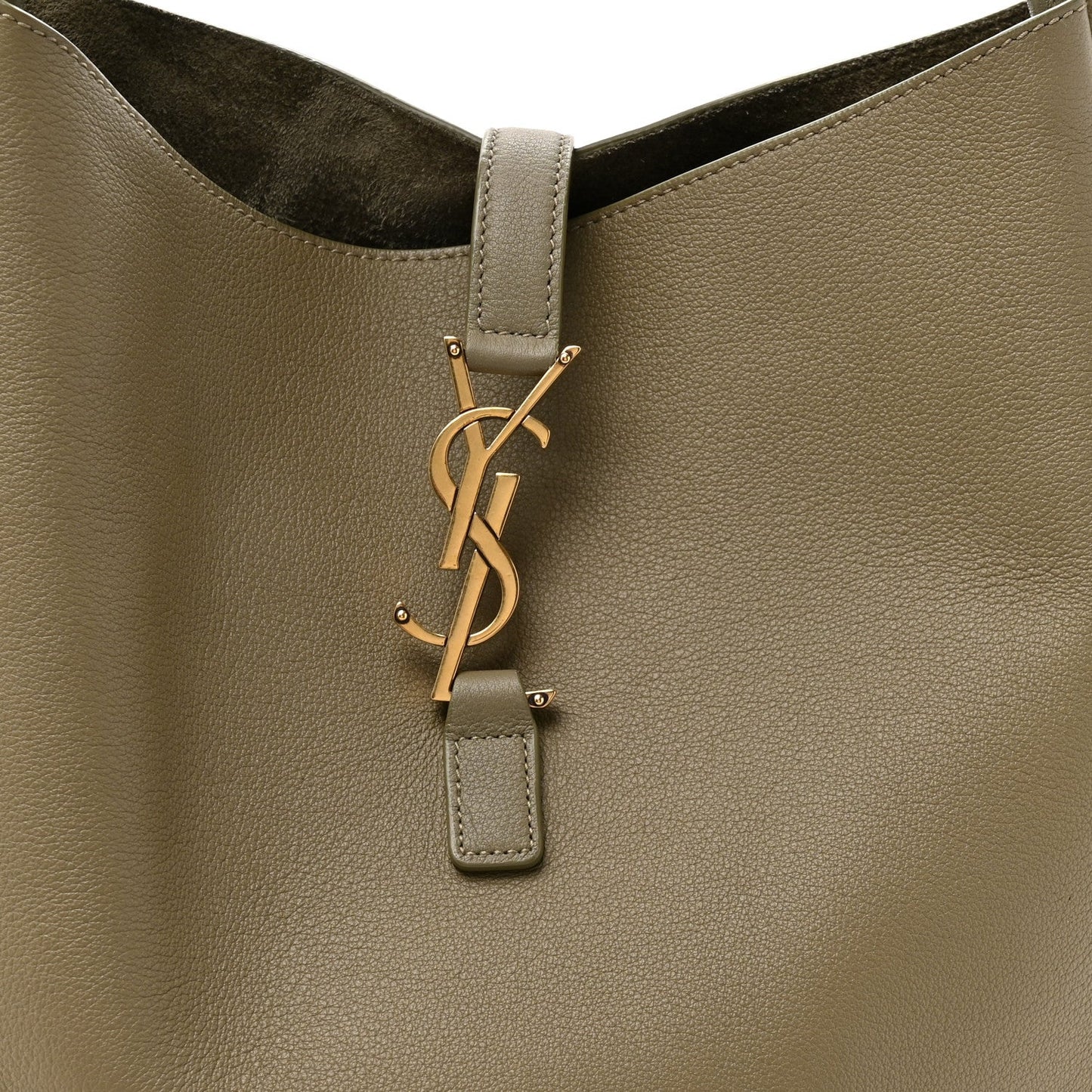 Olive leather hobo bag with YSL hardware and top zip opening