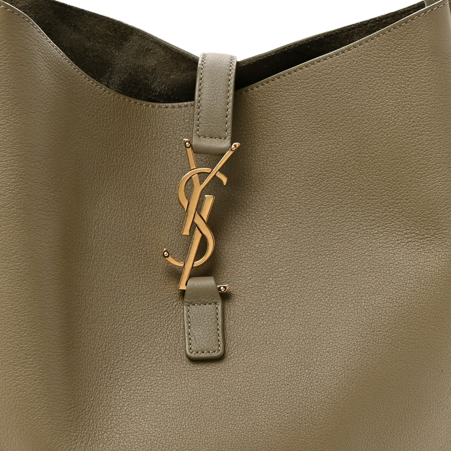 Olive leather hobo bag with YSL hardware and top zip opening