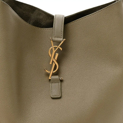 Olive leather hobo bag with YSL hardware and top zip opening