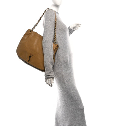 Tabac brown lambskin shoulder bag with chain strap and quilted design, side view