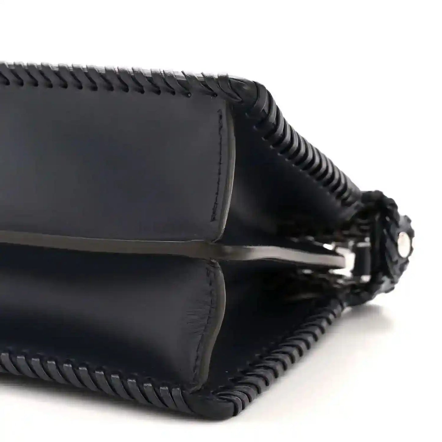 Fendi nappa leather satchel with braided edge trim, dark midnight blue