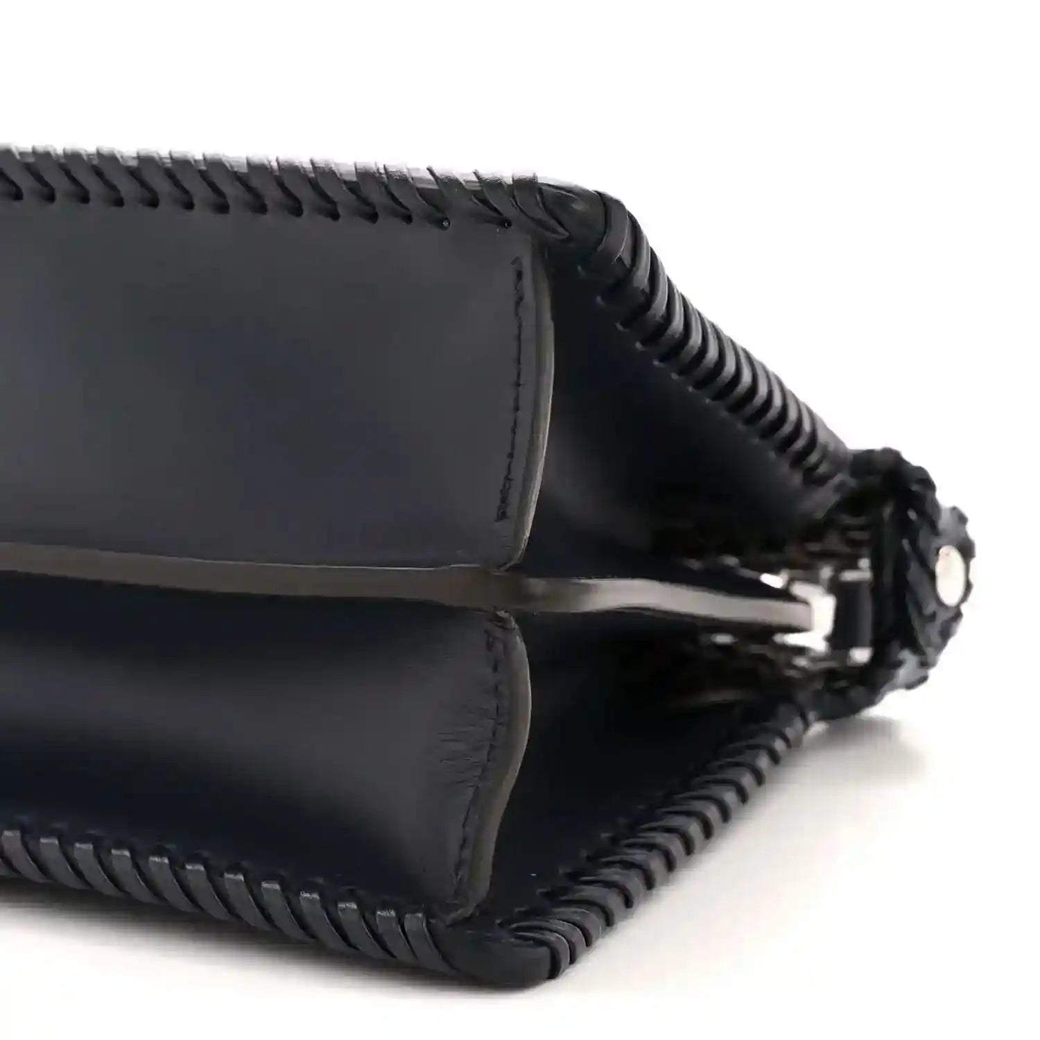 Fendi nappa leather satchel with braided edge trim, dark midnight blue