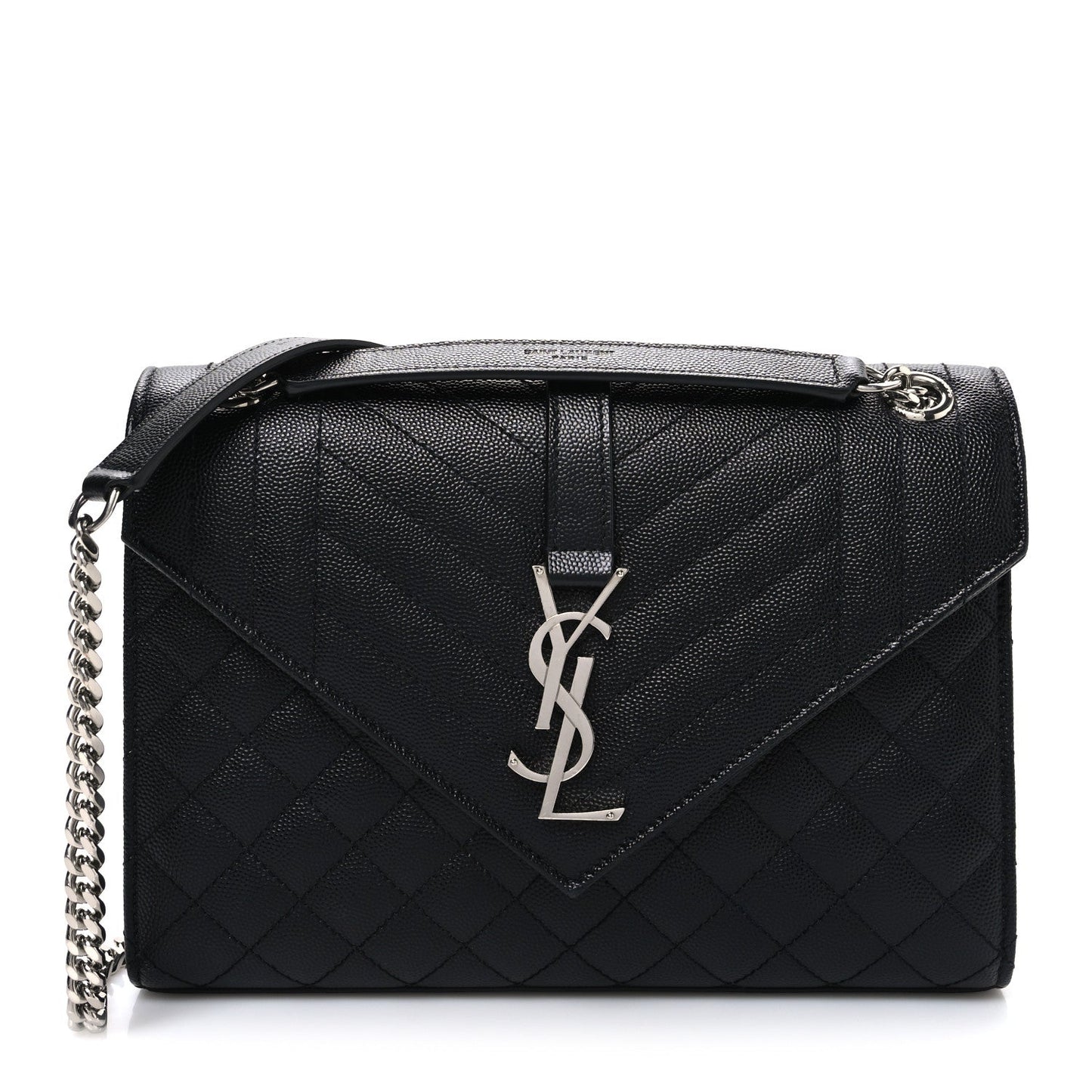 Black quilted leather medium satchel with chain strap and front YSL monogram clasp