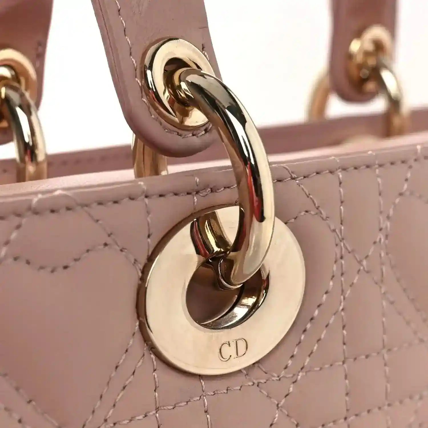Medium Lady D-Joy lambskin bag clasp with rose leather, gold-tone hardware and CD monogram