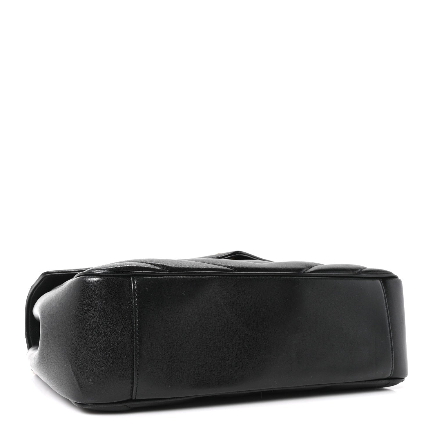 Black lambskin shoulder bag with quilted panels and top handle