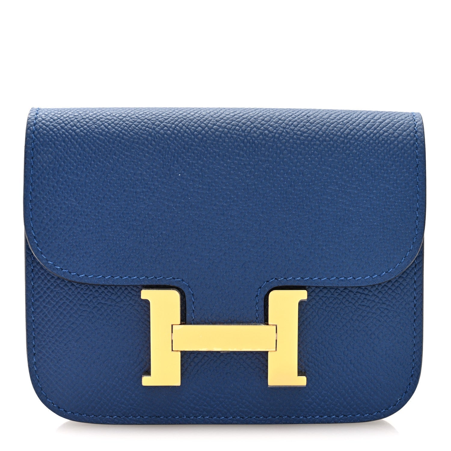 Blue Epsom leather slim wallet with gold H logo clasp on front