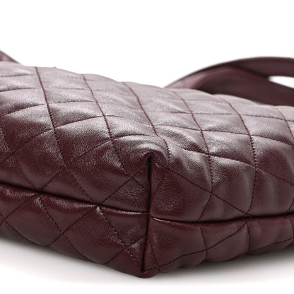 Quilted lambskin tote bag in deep maroon with diamond stitching