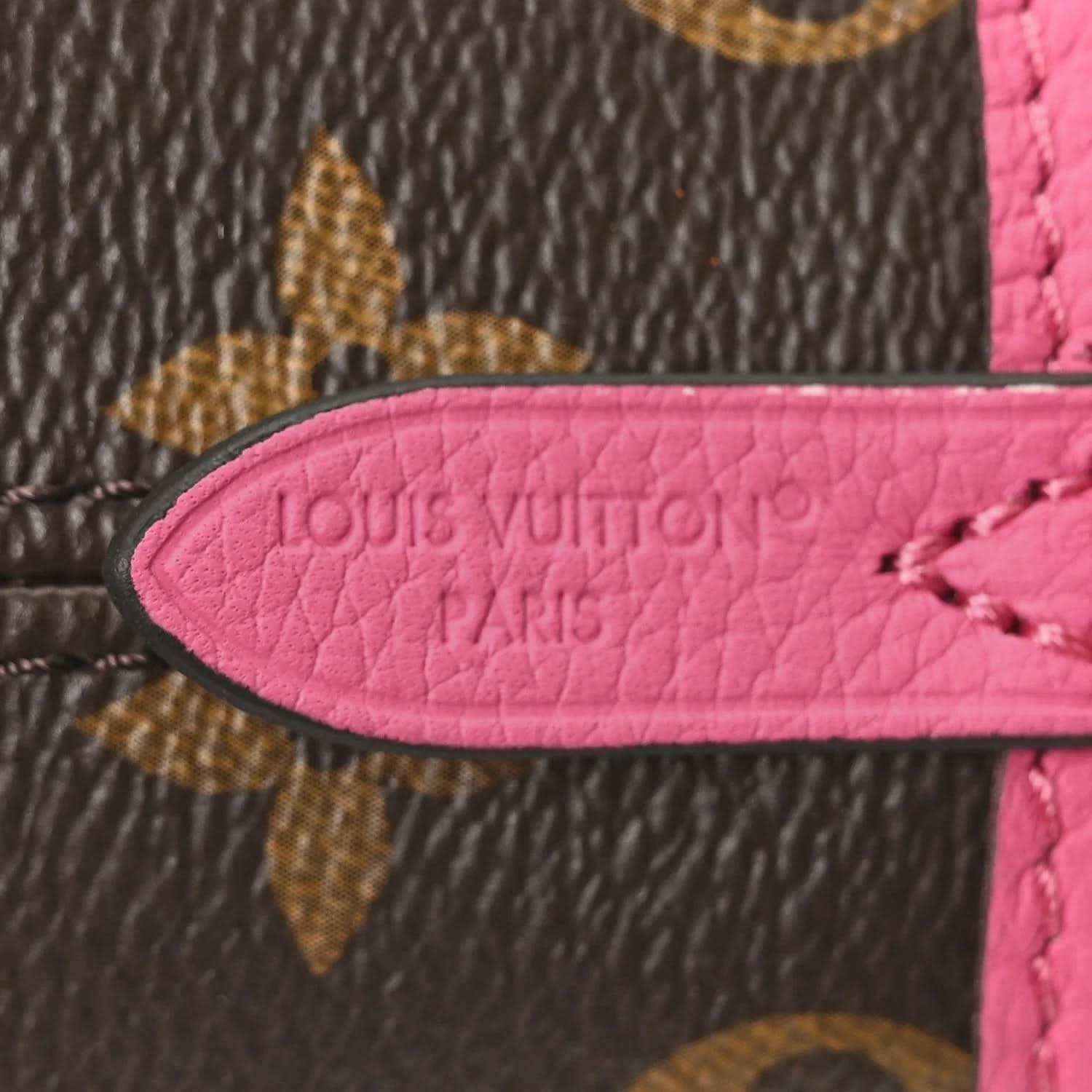 Louis Vuitton monogram inside pocket label on pink leather trim