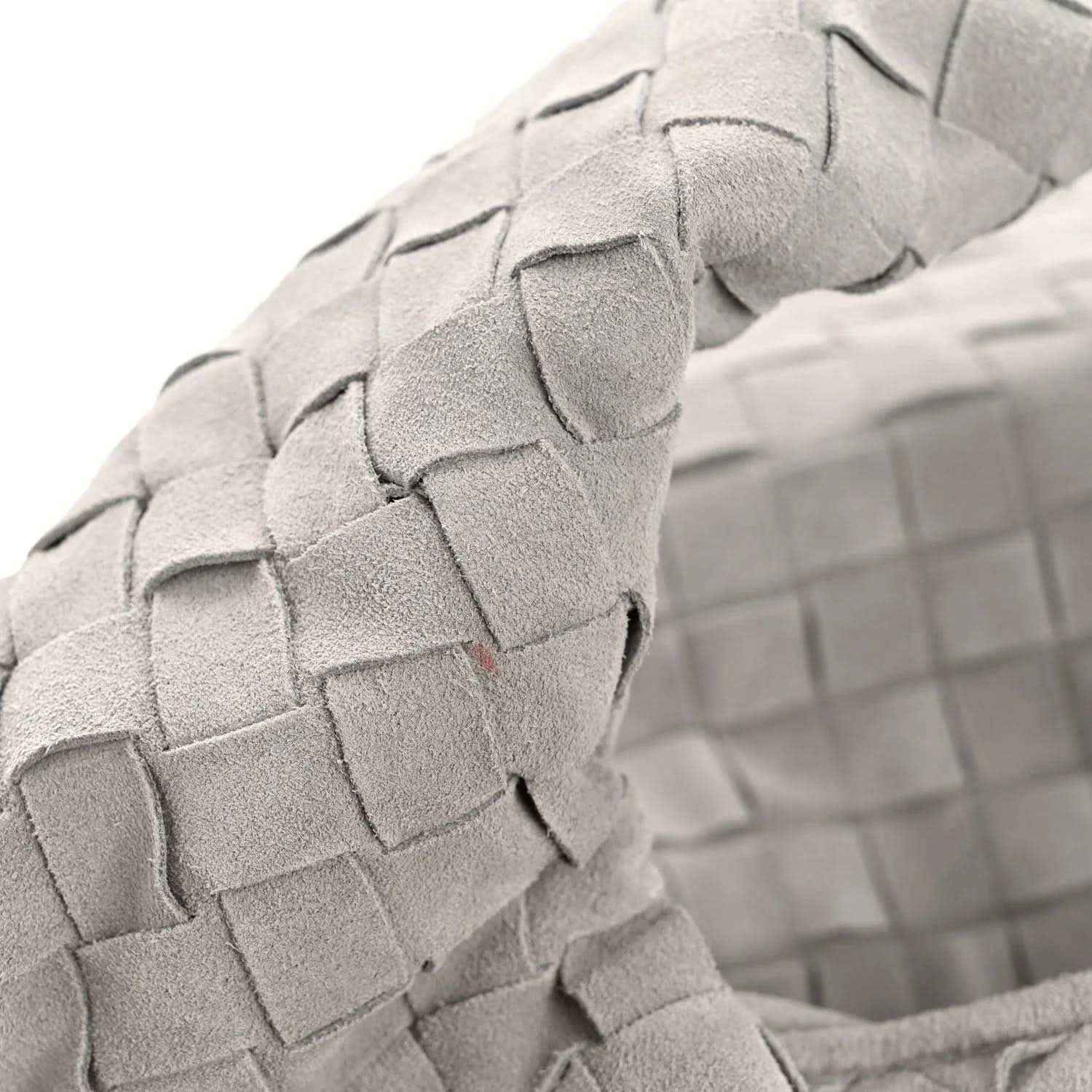 Sterling grey woven suede strap with stitched intrecciato pattern