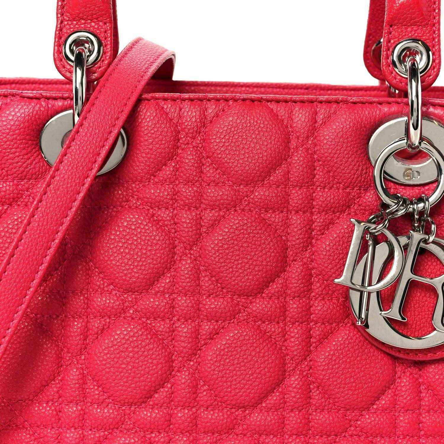 Pink grained leather handbag with cannage quilting and Dior charm hardware