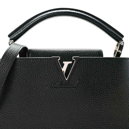 Louis Vuitton Capucines BB black leather top-handle bag with large LV logo