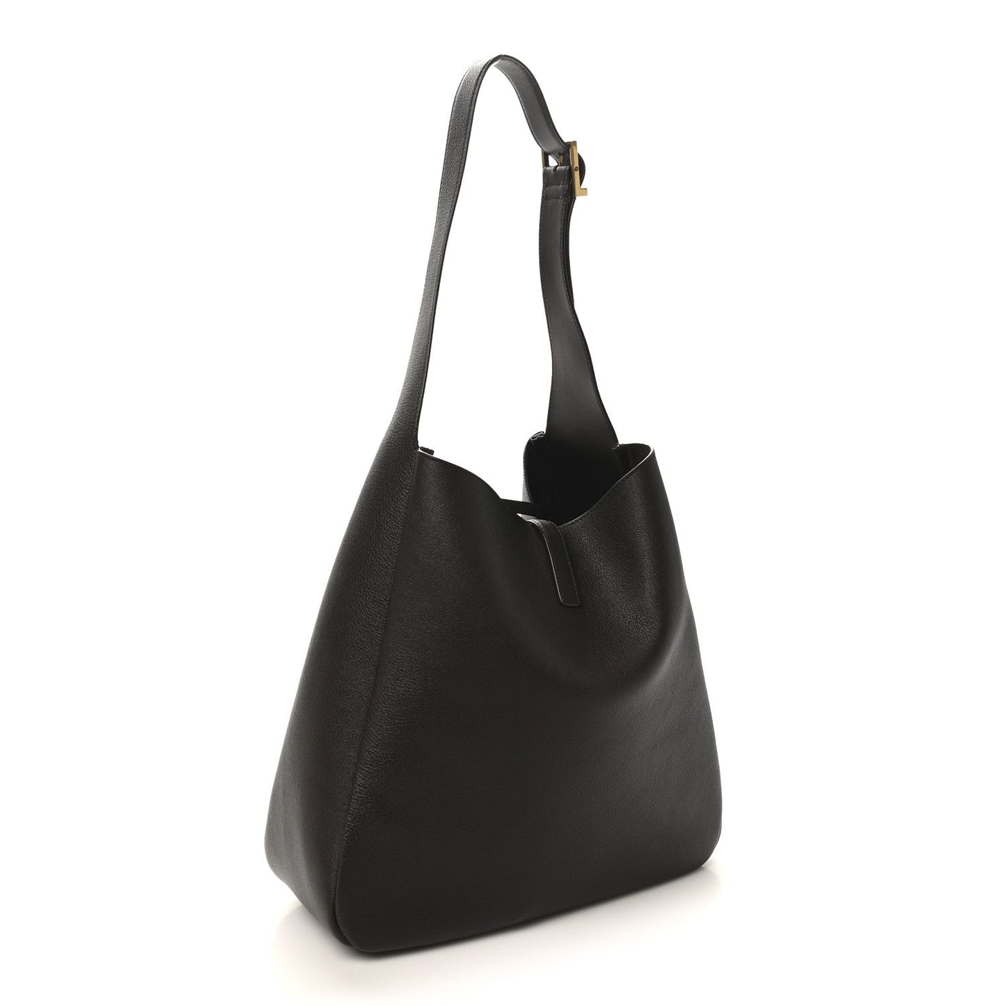 Large soft hobo bag in dark leather with single top handle and slouchy shape