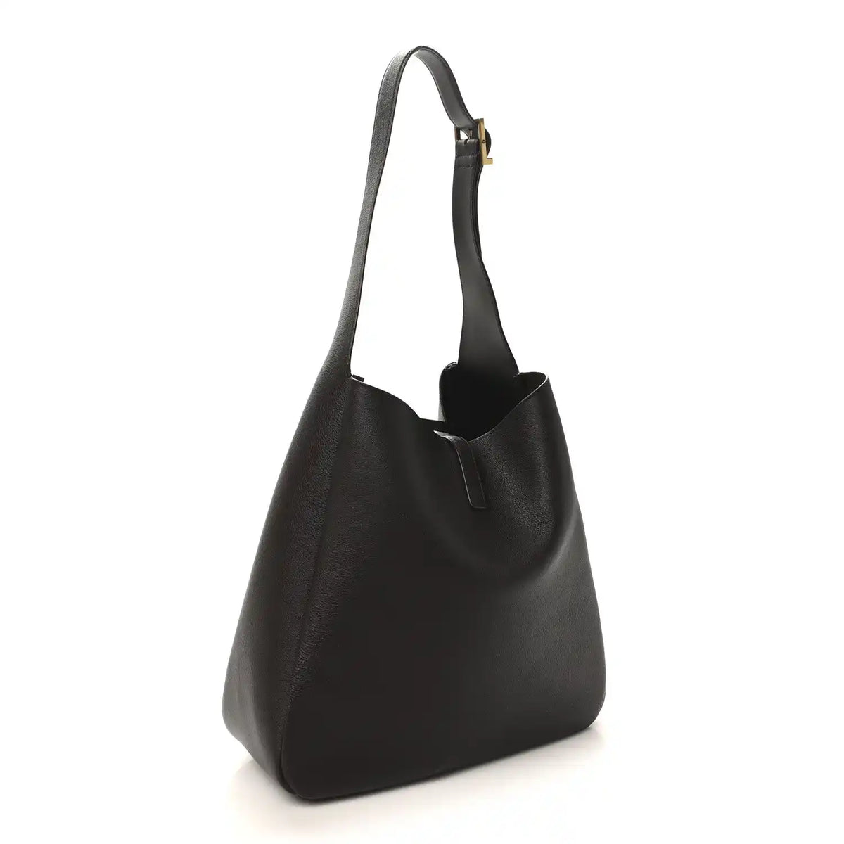 Large soft hobo bag in dark leather with single top handle and slouchy shape