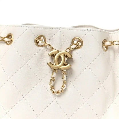 Pristine white mini quilted handbag with gold chain strap and CC clasp