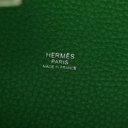 Green leather tote with Hermès Paris made in France stamp