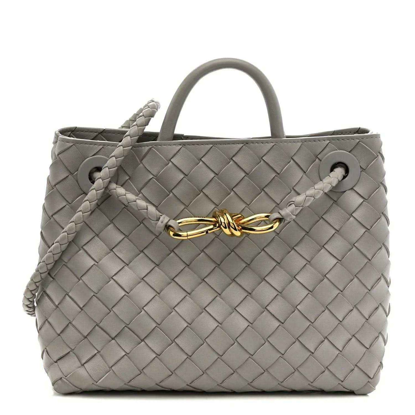 Bottega Veneta Andiamo shoulder bag in sterling grey woven nappa with gold clasp