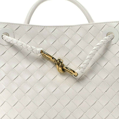 Bottega Veneta Small Andiamo woven nappa leather bag, white with gold top clasp