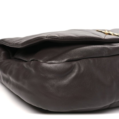 Saint Laurent lambskin quilted shoulder bag with curved top edge, dark brown.