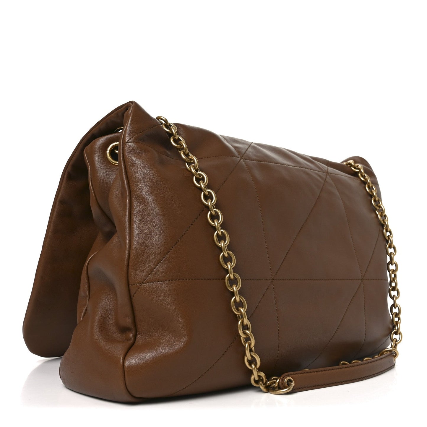 Light brown quilted lambskin shoulder bag with chain strap and YSL logo hardware