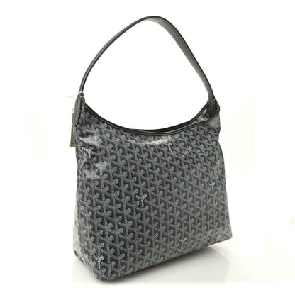 Grey canvas hobo bag with Goyardine pattern, slouchy shape and top handles
