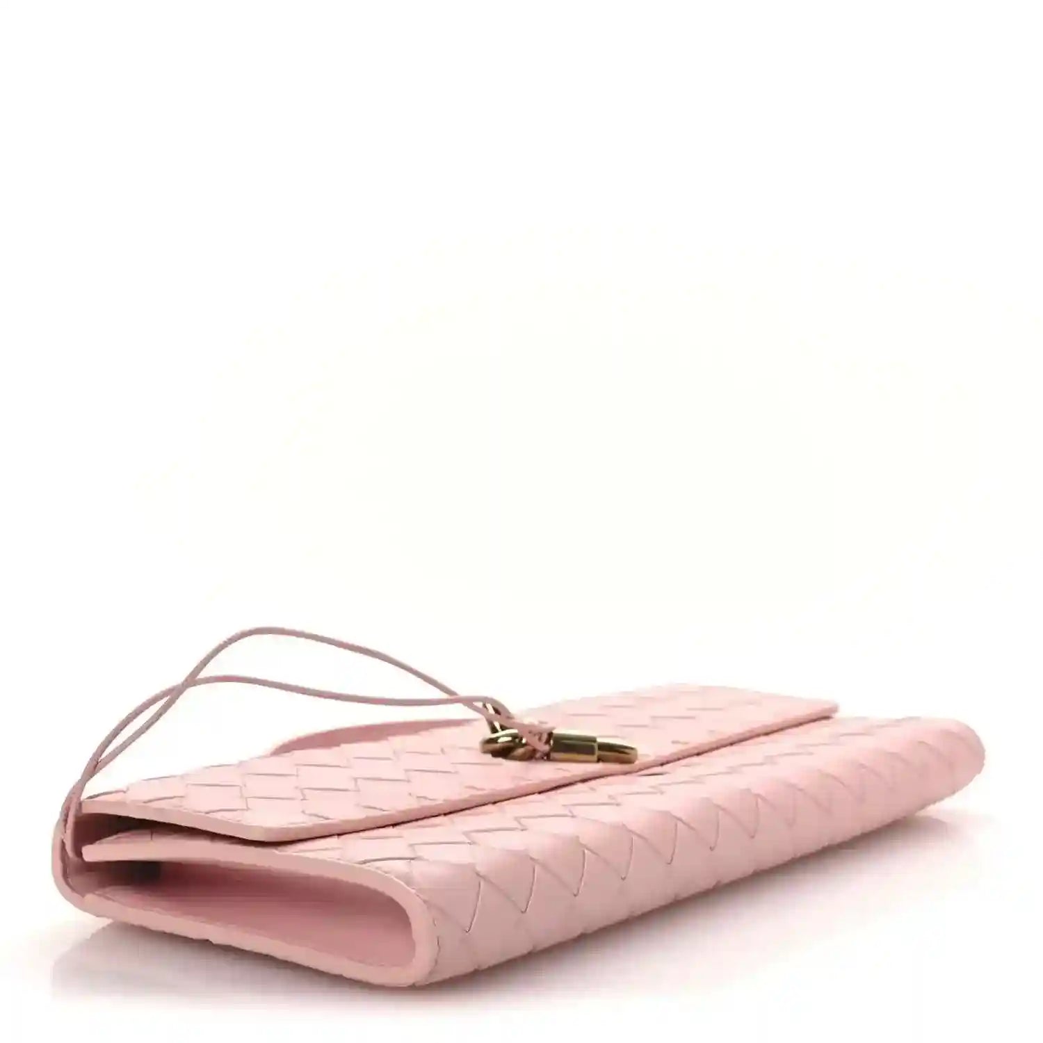 Bottega Veneta Rose pink intrecciato nappa long clutch, side view with top handle