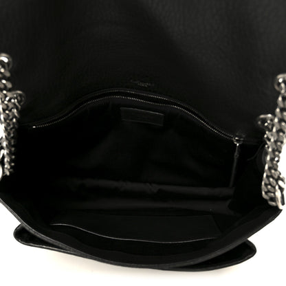 Black leather Niki chain satchel interior with zippered pocket