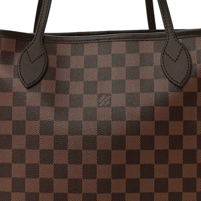 Damier Ebene tote bag front panel with dark leather trim and handles