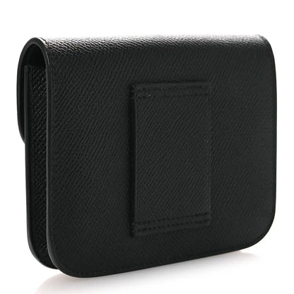 Black slim leather wallet back with embossed rectangular detail