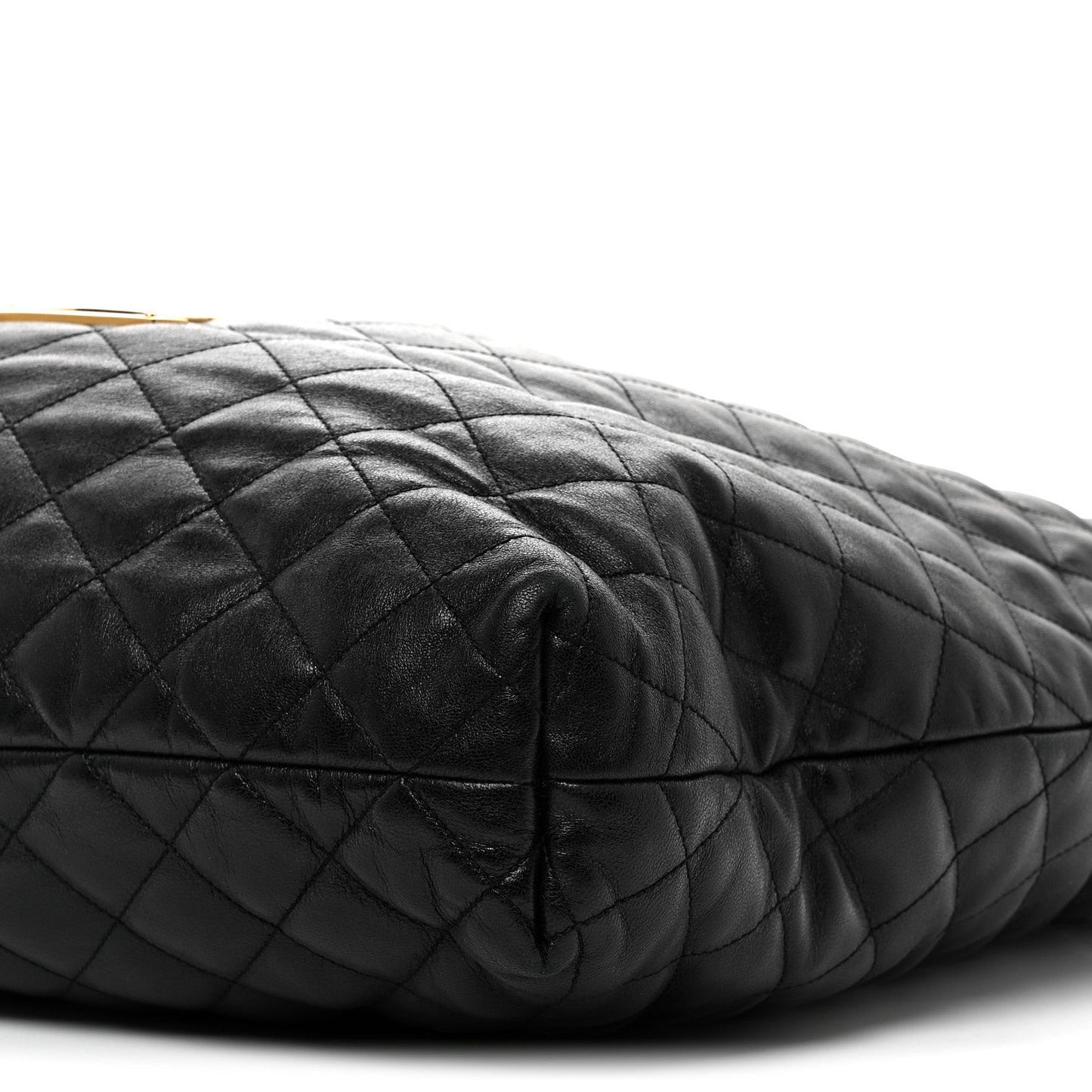 Quilted lambskin shopping tote bag in black with diamond stitching detail