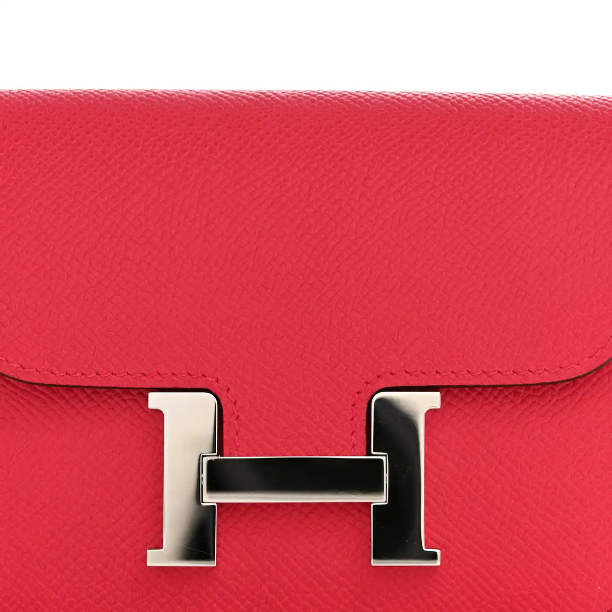 Hermes slim wallet rose red textured leather with silver H clasp hardware