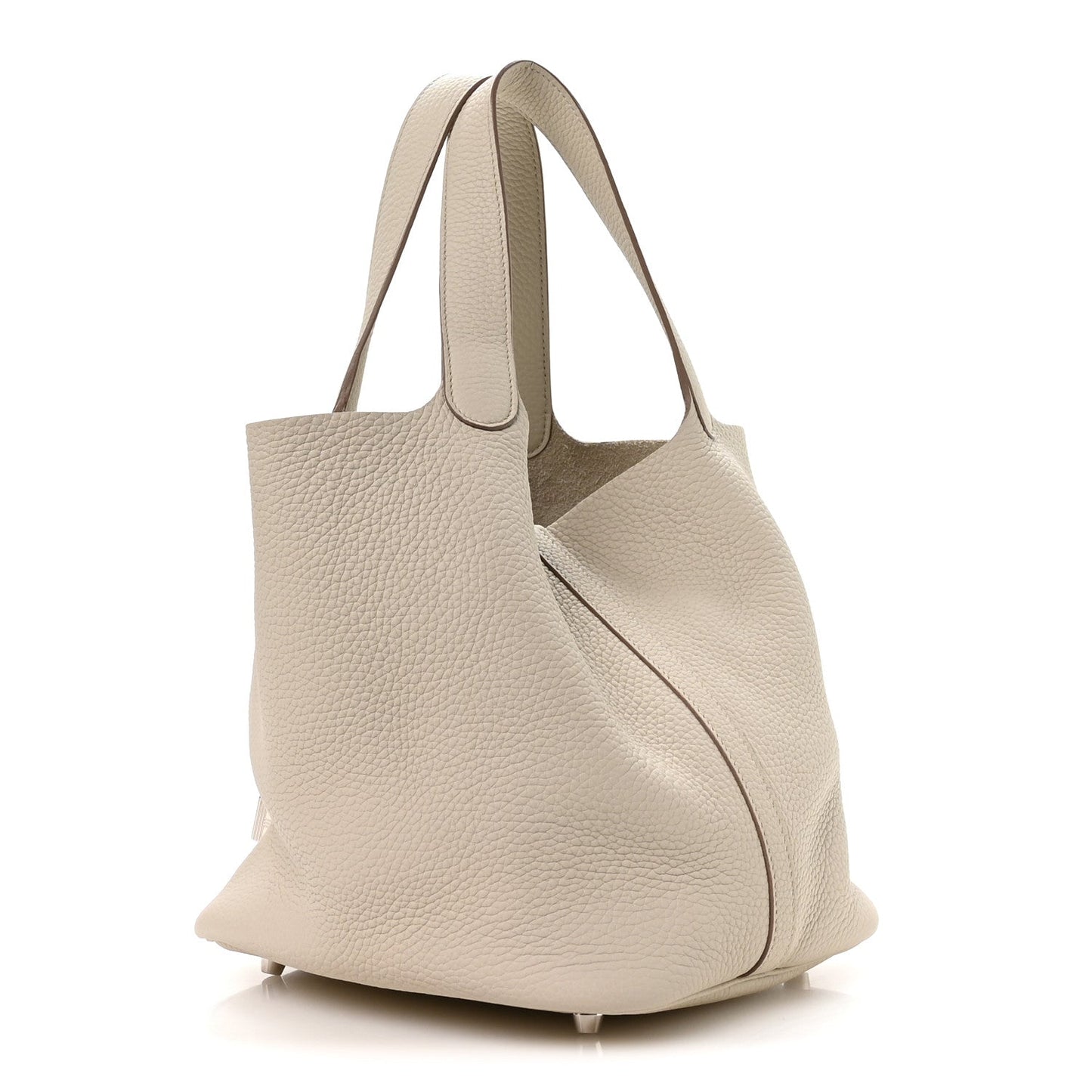 Ivory leather tote bag with slouchy silhouette and side seam