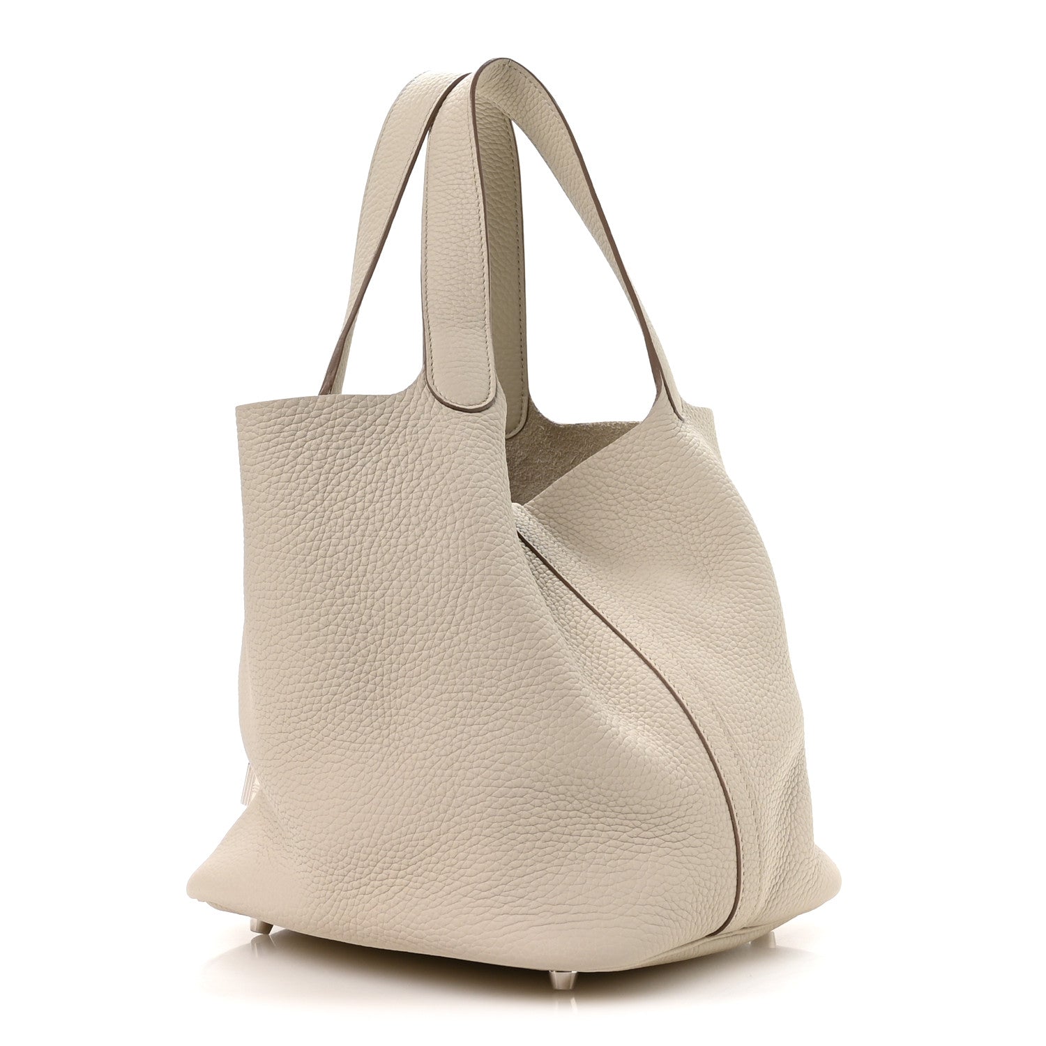 Ivory leather tote bag with slouchy silhouette and side seam