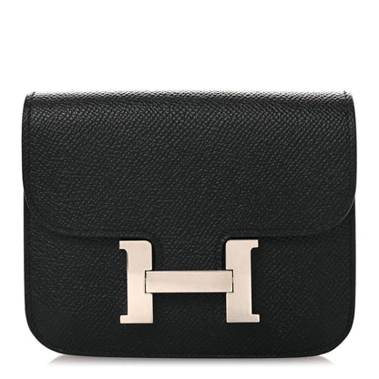 Black slim leather wallet with front H clasp