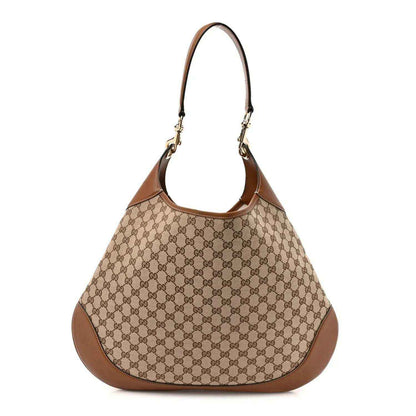Brown GG monogram canvas large B shoulder bag with leather trim and top handles