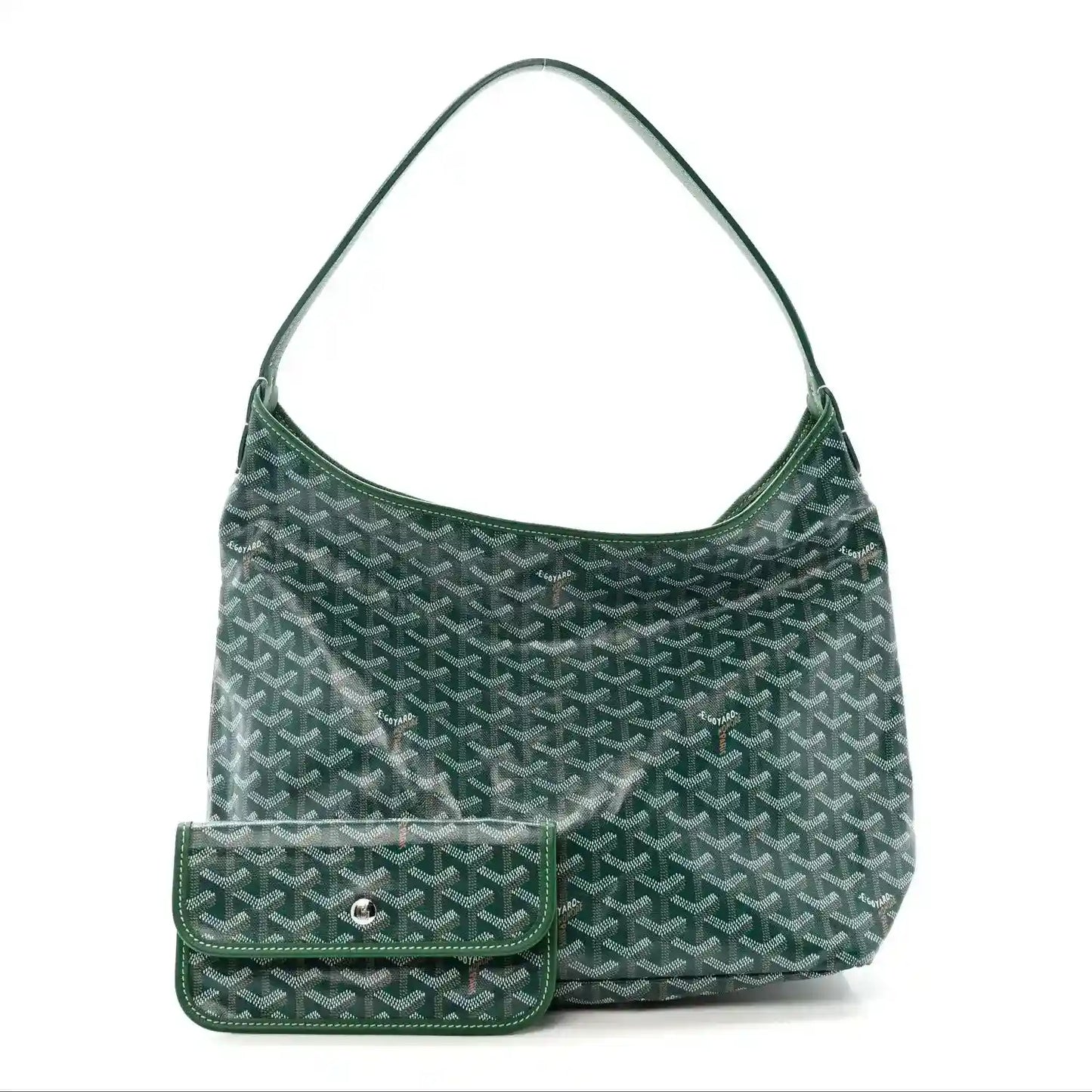 Green chevron hobo bag with flap front pocket and gold-toned logo hardware