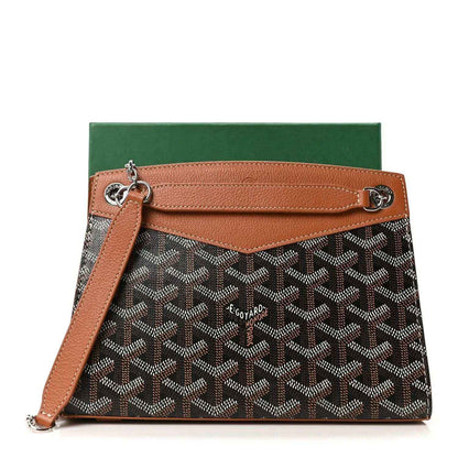 Mini tote bag monogram canvas with tan leather edging, hanging strap, and GOYARD logo