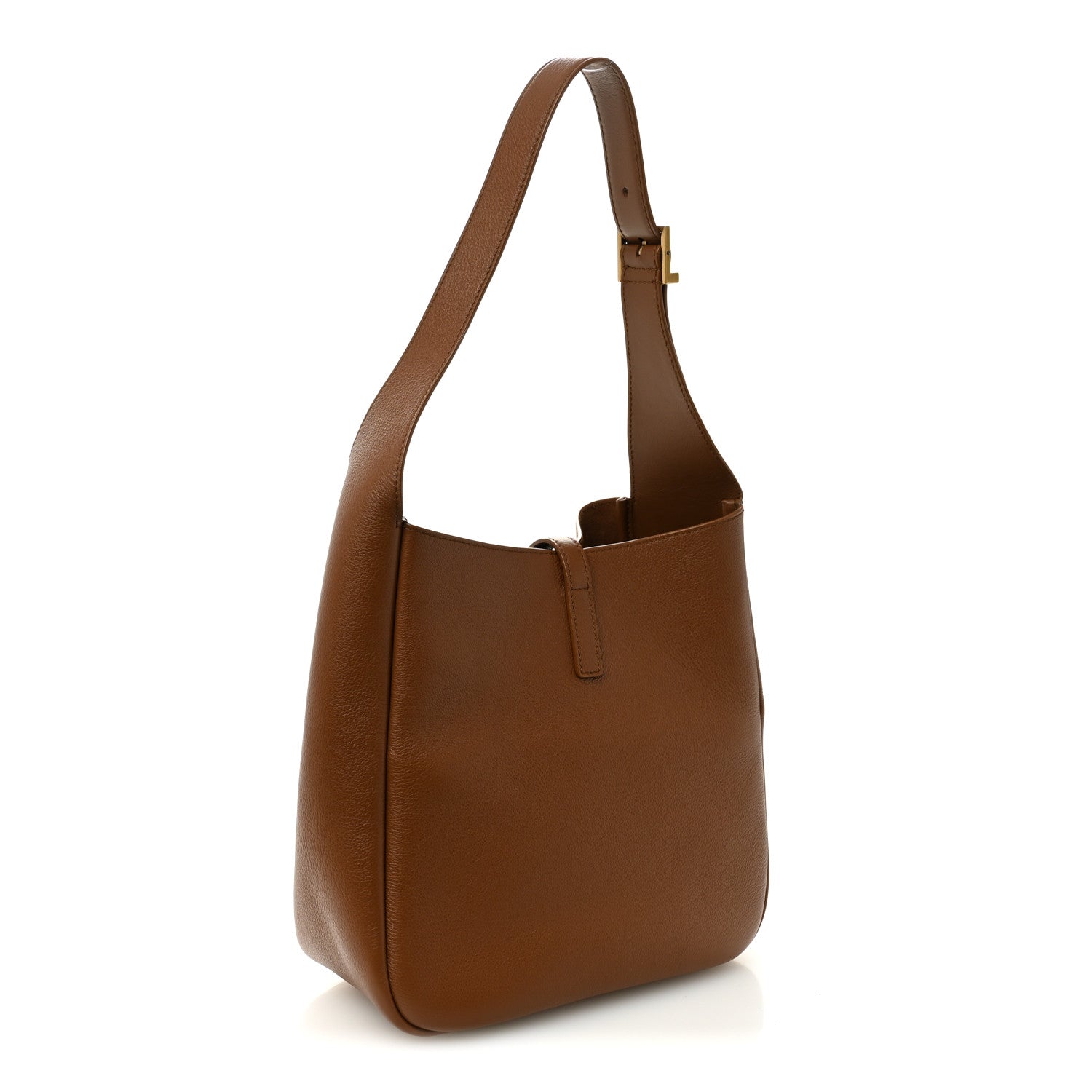 Tan leather small hobo bag with top handle, structured sides, and open top