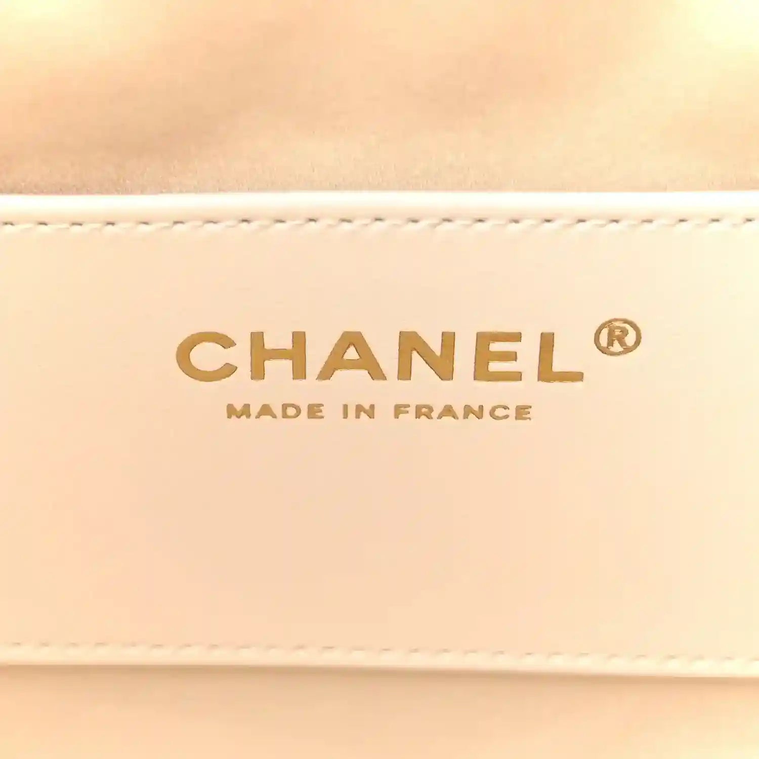Handbag interior lining with CHANEL® and MADE IN FRANCE logo text