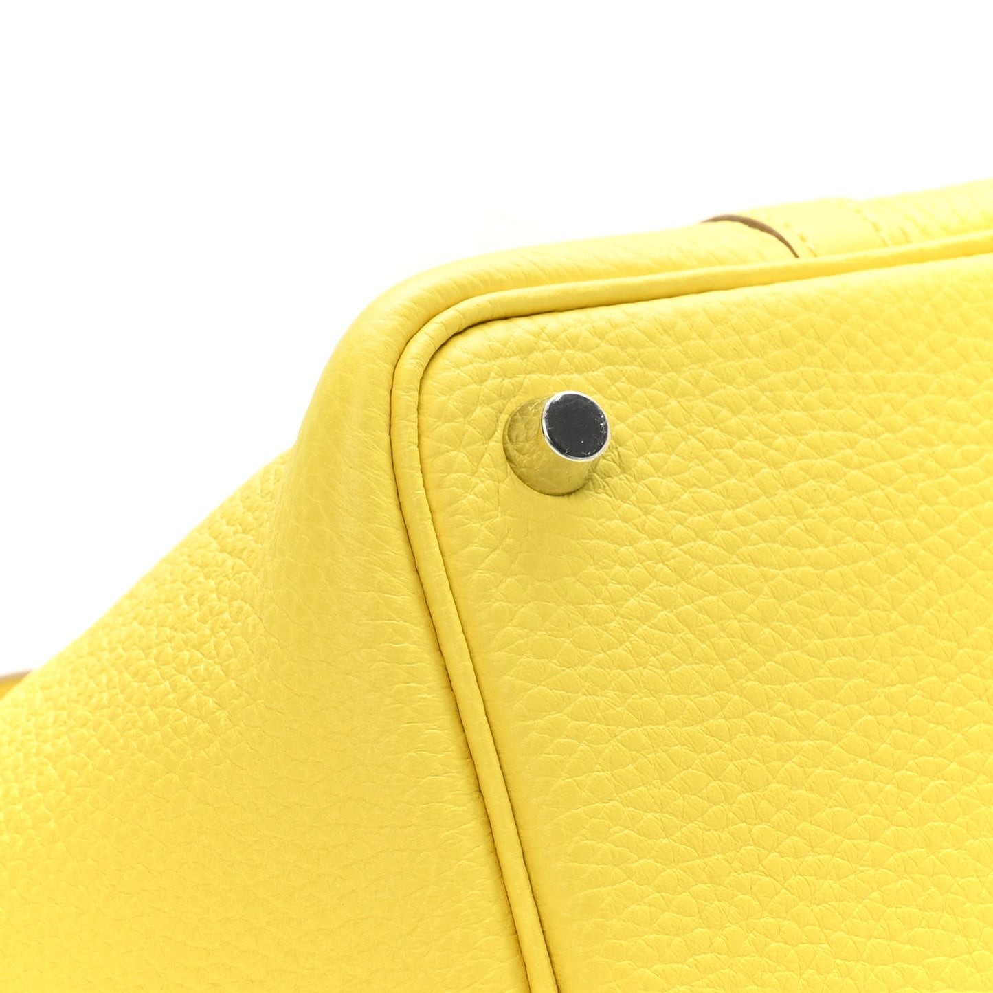Lime leather tote corner with round metallic snap stud