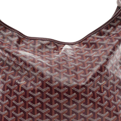Burgundy Goyardine-pattern coated canvas with stitched edge and small logo stamp