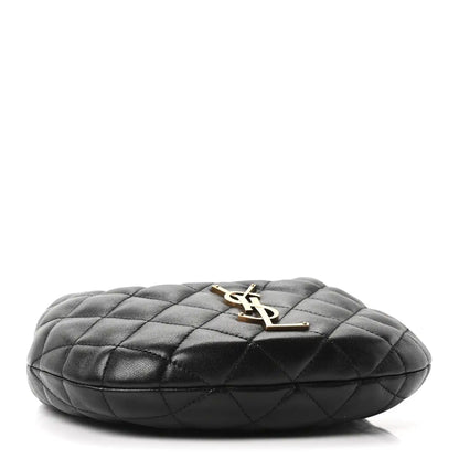Quilted lambskin hobo bag in black with gold YSL clasp