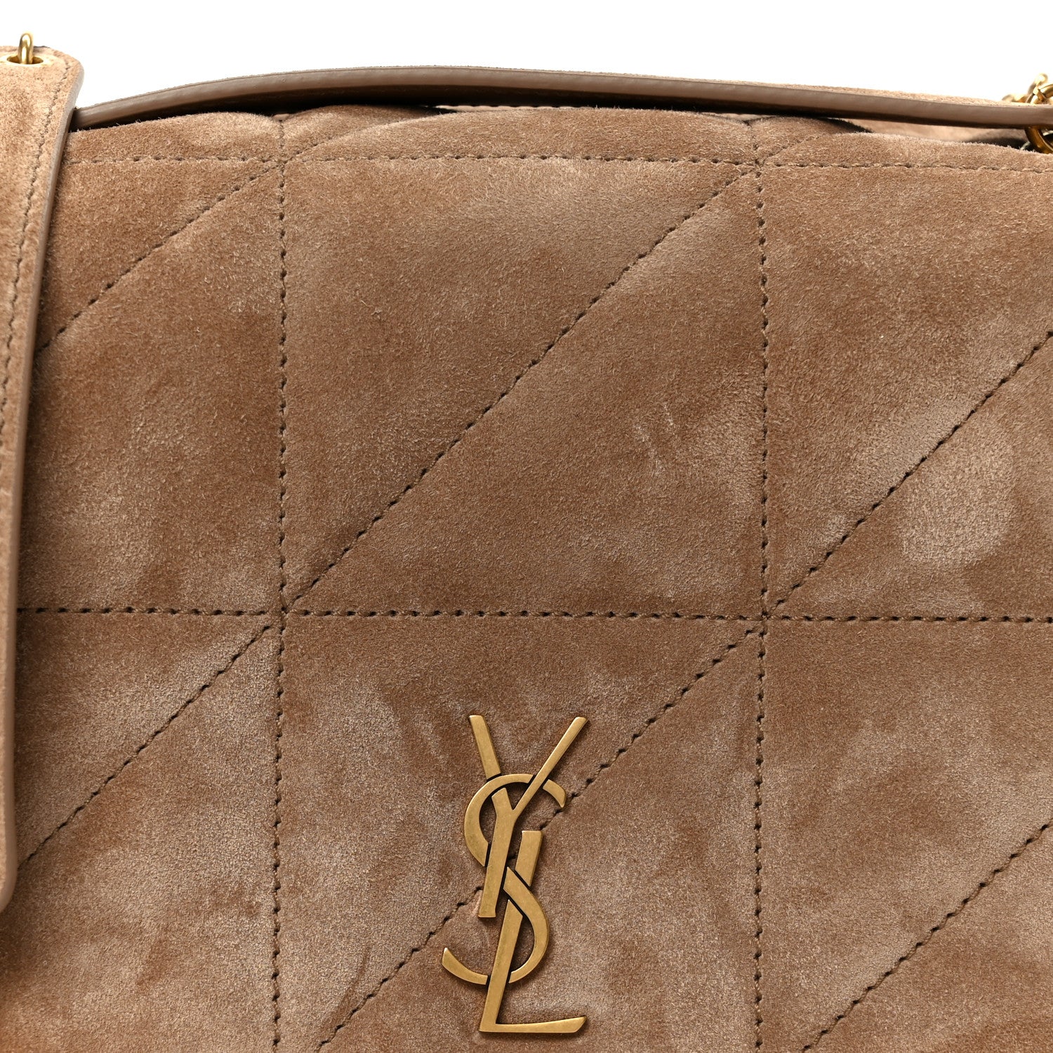Taupe suede matelasse mini bag with gold YSL monogram plaque