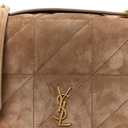 Taupe suede matelasse mini bag with gold YSL monogram plaque