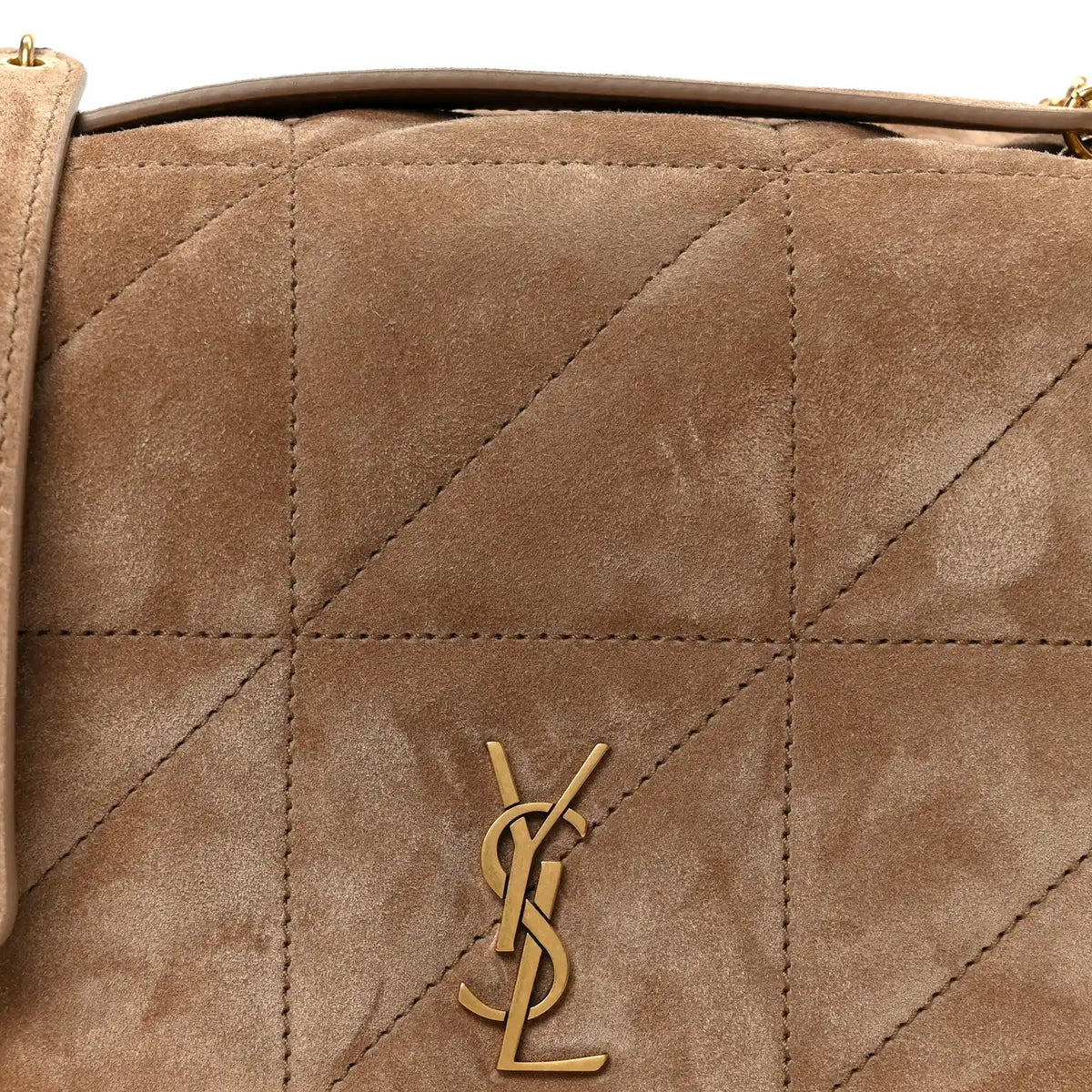 Taupe suede matelasse mini bag with gold YSL monogram plaque