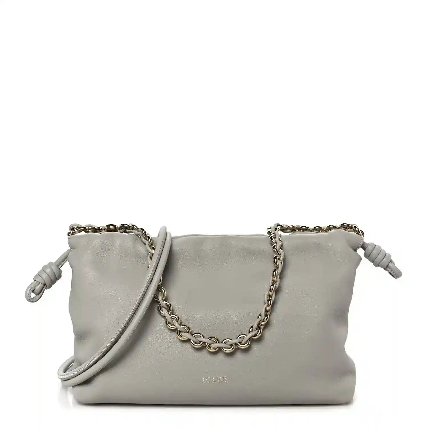 Loewe medium clutch bag in light grey nappa with chain strap and knotted flap