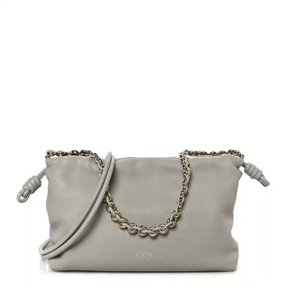 Loewe medium clutch bag in light grey nappa with chain strap and knotted flap