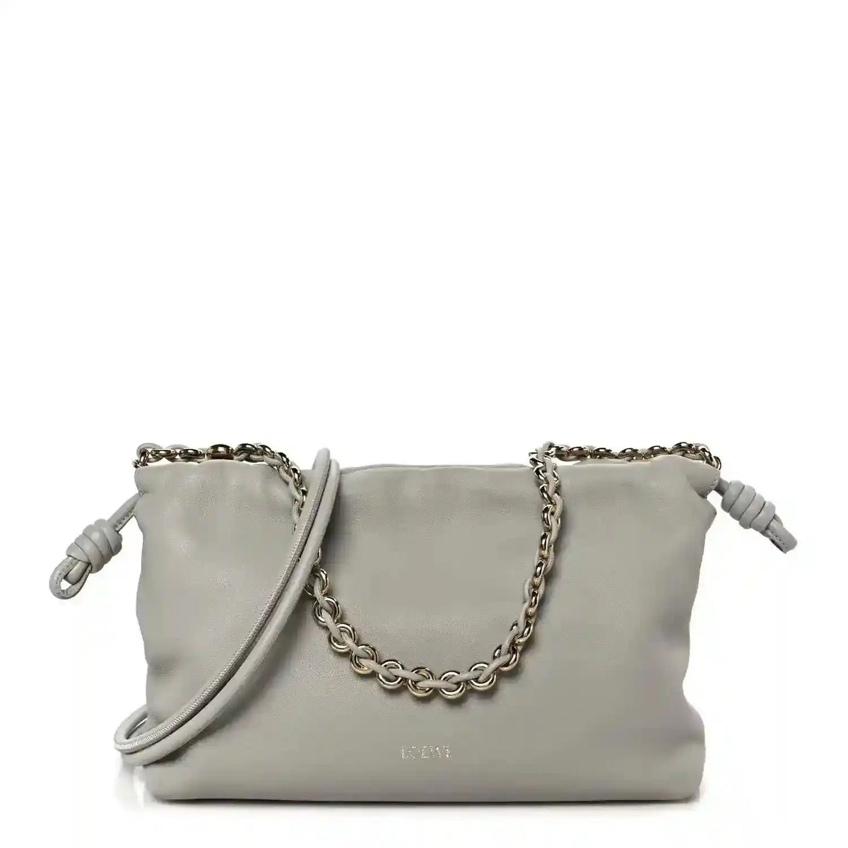 Loewe medium clutch bag in light grey nappa with chain strap and knotted flap