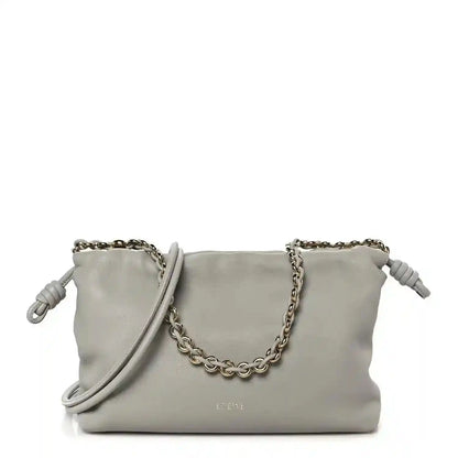 Loewe medium clutch bag in light grey nappa with chain strap and knotted flap